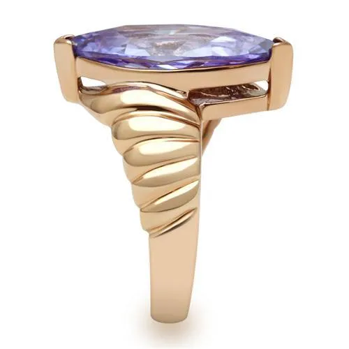 Alamode Rings GL139 IP Rose GoldIon Plating Brass Ring with AAA Grade CZ in Light Amethyst