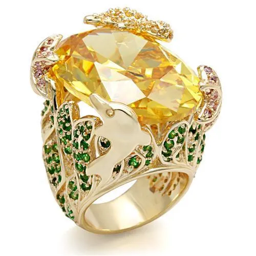 Alamode Rings LO1599 Imitation Gold Brass Ring with AAA Grade CZ in Topaz