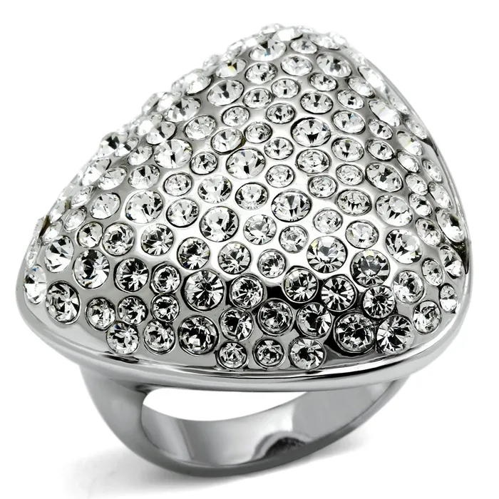 Alamode Rings LO2515 Rhodium Brass Ring with Top Grade Crystal in Clear