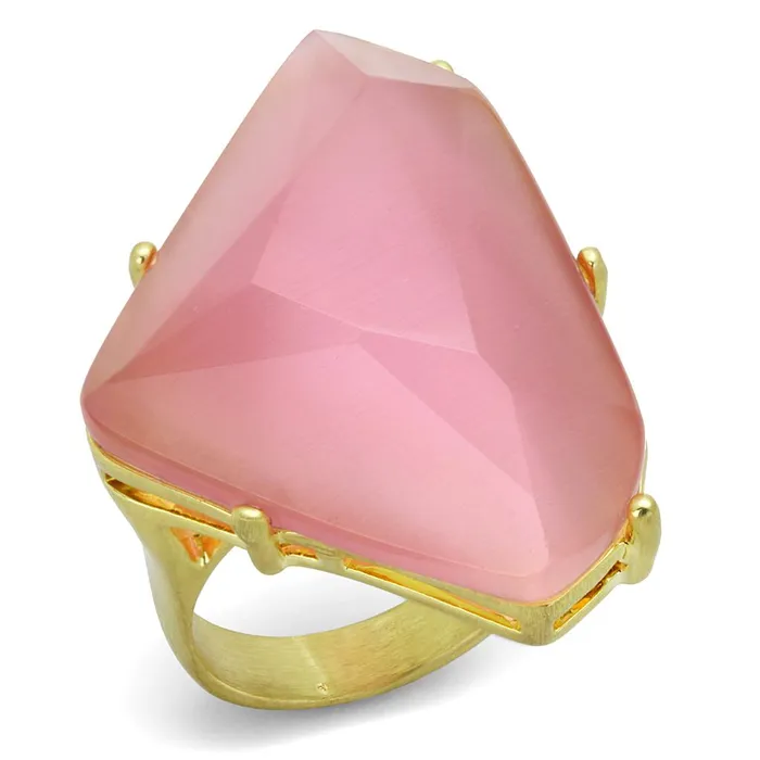 Alamode Rings LO4104 Gold Brush Brass Ring with Synthetic Cat Eye in Rose