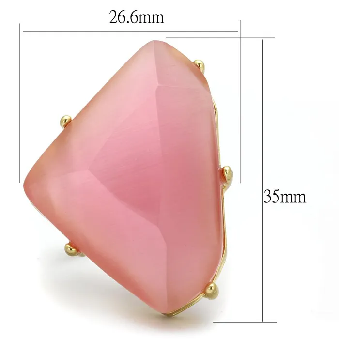 Alamode Rings LO4104 Gold Brush Brass Ring with Synthetic Cat Eye in Rose
