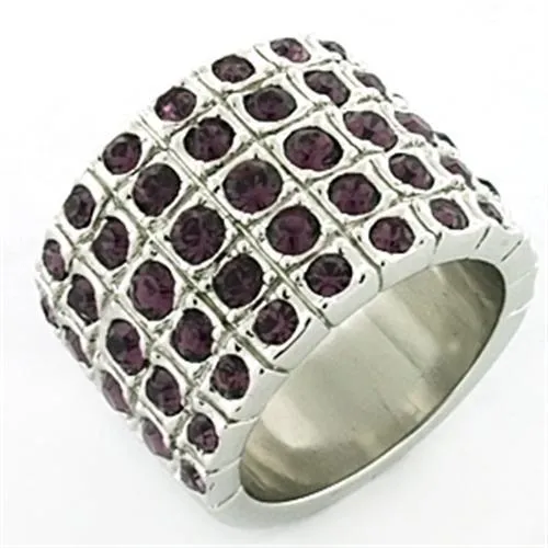 Alamode Rings LOA659 Rhodium Brass Ring with Top Grade Crystal in Amethyst