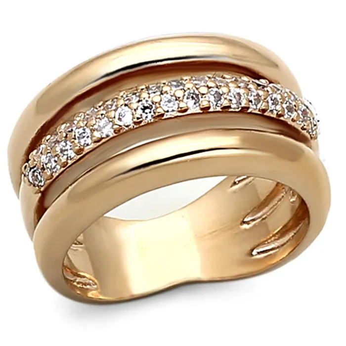Alamode Rings LOA900 Rose Gold Brass Ring with AAA Grade CZ in Clear