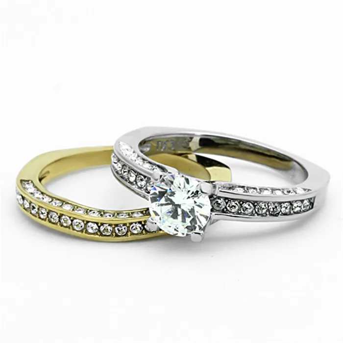 Alamode Rings TK1284 TwoTone IP Gold Ion Plating Stainless Steel Ring with AAA Grade CZ in Clear