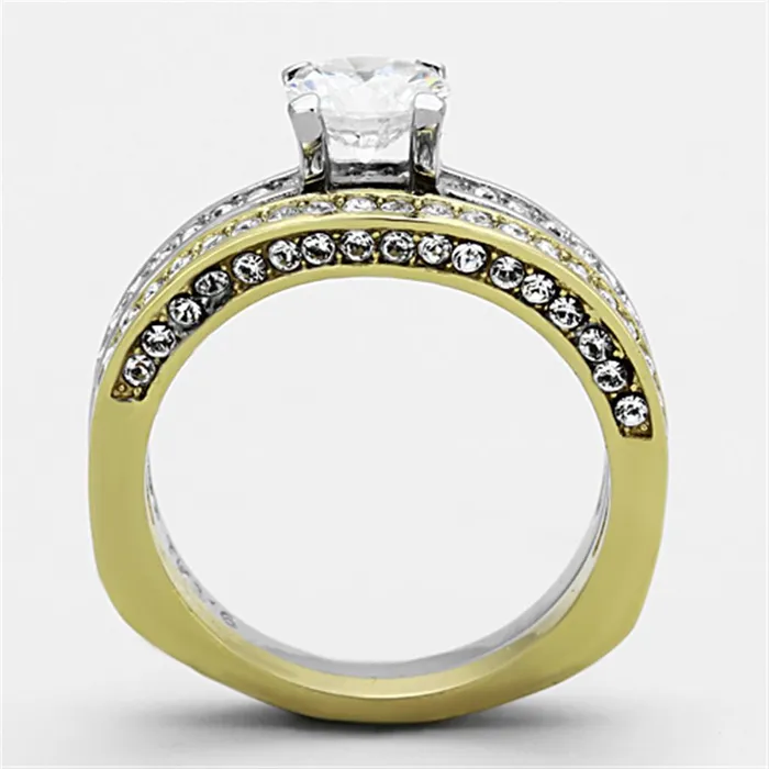 Alamode Rings TK1284 TwoTone IP Gold Ion Plating Stainless Steel Ring with AAA Grade CZ in Clear
