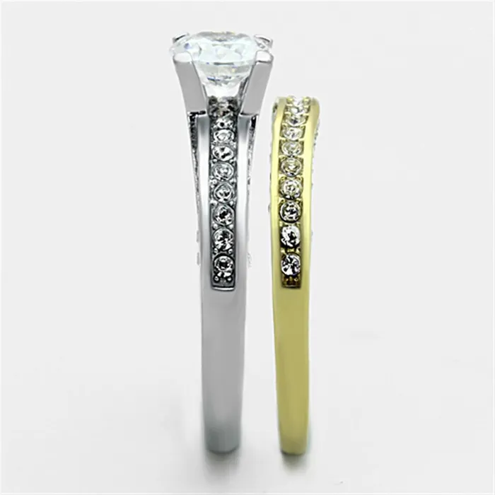 Alamode Rings TK1284 TwoTone IP Gold Ion Plating Stainless Steel Ring with AAA Grade CZ in Clear