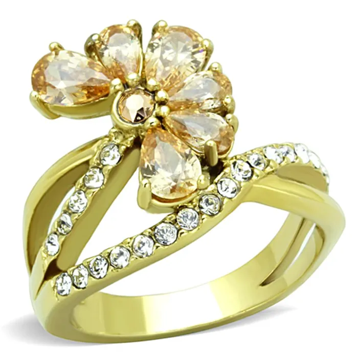 Alamode Rings TK1574 IP GoldIon Plating Stainless Steel Ring with AAA Grade CZ in Champagne Alamode Rings TK1574 IP GoldIon Plating Stainless Steel Ring with AAA Grade CZ in Champagne