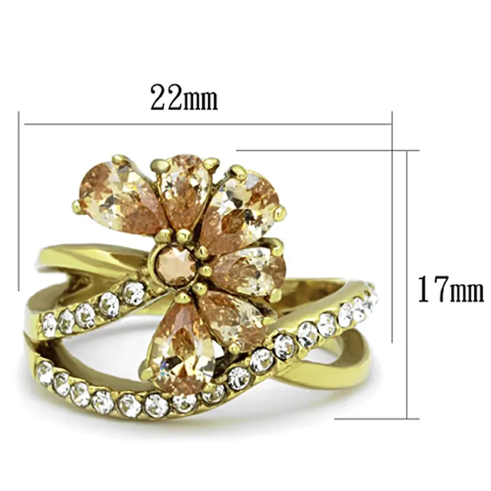 Alamode Rings TK1574 IP GoldIon Plating Stainless Steel Ring with AAA Grade CZ in Champagne