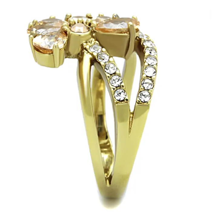 Alamode Rings TK1574 IP GoldIon Plating Stainless Steel Ring with AAA Grade CZ in Champagne