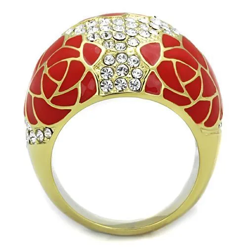 Alamode Rings TK1728 IP GoldIon Plating Stainless Steel Ring with Top Grade Crystal in Clear