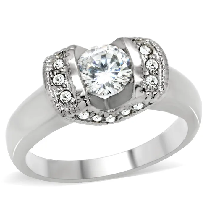 Alamode Rings TK194 High polished no plating Stainless Steel Ring with AAA Grade CZ in Clear Alamode Rings TK194 High polished no plating Stainless Steel Ring with AAA Grade CZ in Clear