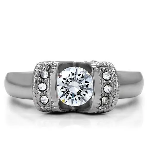 Alamode Rings TK194 High polished no plating Stainless Steel Ring with AAA Grade CZ in Clear