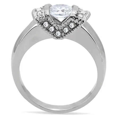 Alamode Rings TK194 High polished no plating Stainless Steel Ring with AAA Grade CZ in Clear