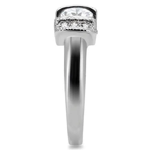 Alamode Rings TK194 High polished no plating Stainless Steel Ring with AAA Grade CZ in Clear