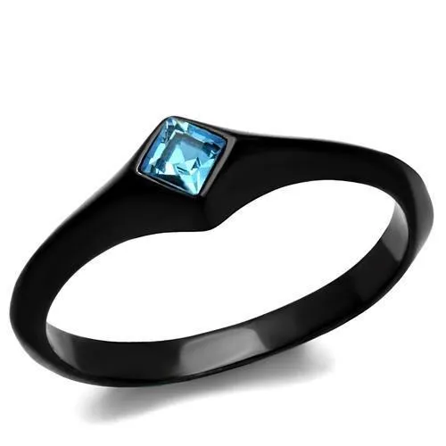 Alamode Rings TK2284 IP BlackIon Plating Stainless Steel Ring with Top Grade Crystal in Sea Blue Alamode Rings TK2284 IP BlackIon Plating Stainless Steel Ring with Top Grade Crystal in Sea Blue