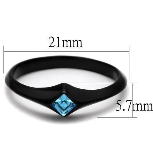 Alamode Rings TK2284 IP BlackIon Plating Stainless Steel Ring with Top Grade Crystal in Sea Blue