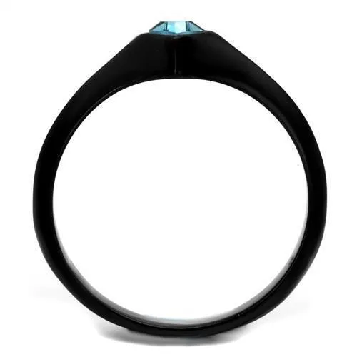 Alamode Rings TK2284 IP BlackIon Plating Stainless Steel Ring with Top Grade Crystal in Sea Blue