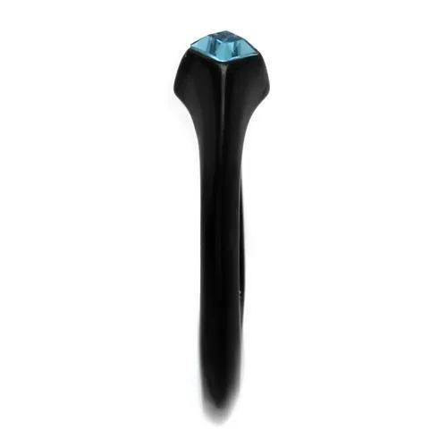 Alamode Rings TK2284 IP BlackIon Plating Stainless Steel Ring with Top Grade Crystal in Sea Blue