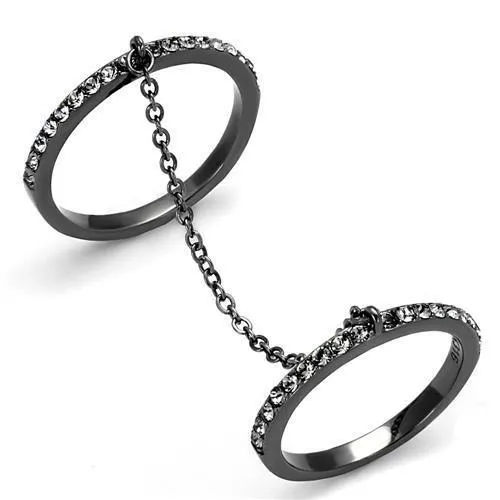Alamode Rings TK2614 IP Light Black IP Gun Stainless Steel Ring with Top Grade Crystal in Jet Alamode Rings TK2614 IP Light Black IP Gun Stainless Steel Ring with Top Grade Crystal in Jet