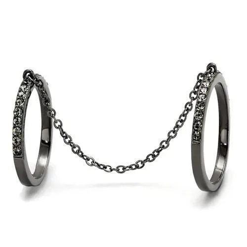 Alamode Rings TK2614 IP Light Black IP Gun Stainless Steel Ring with Top Grade Crystal in Jet