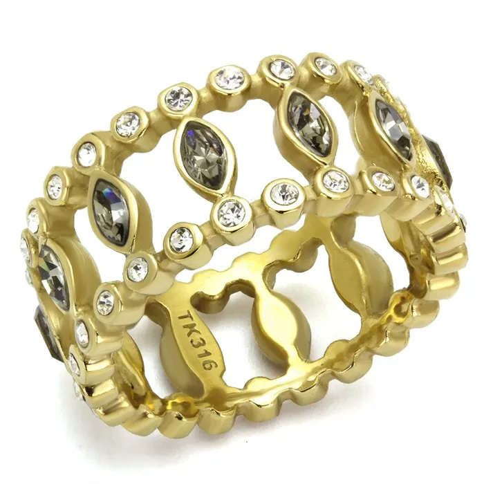 Alamode Rings TK2907 IP GoldIon Plating Stainless Steel Ring with Top Grade Crystal in Black Diamond Alamode Rings TK2907 IP GoldIon Plating Stainless Steel Ring with Top Grade Crystal in Black Diamond