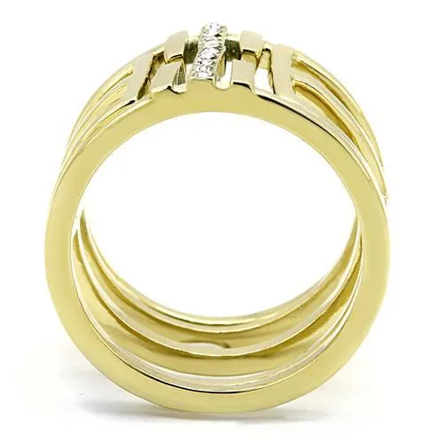Alamode Rings TK3198 IP GoldIon Plating Stainless Steel Ring with Top Grade Crystal in Clear