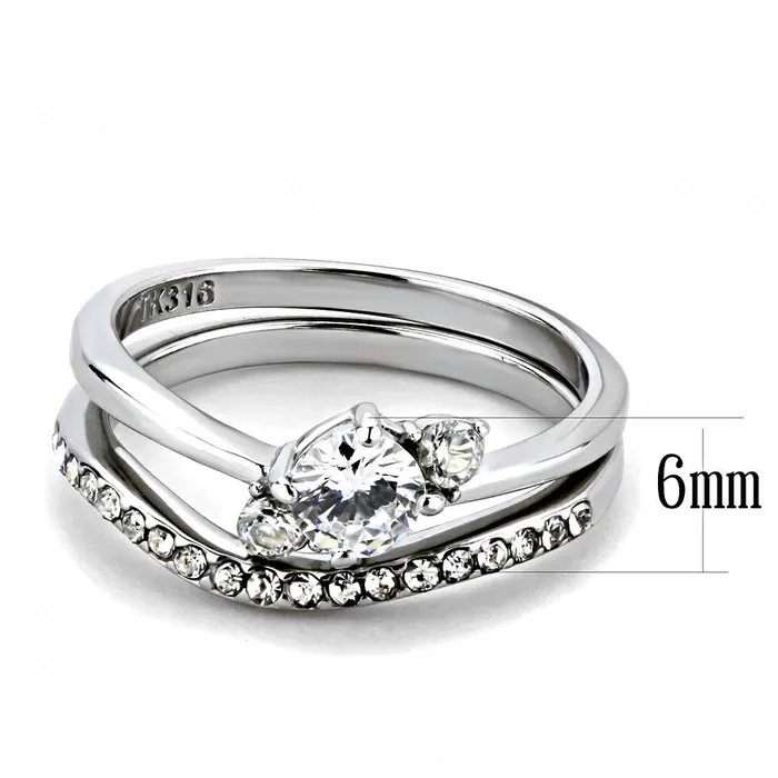 Alamode Rings TK3507 High polished no plating Stainless Steel Ring with AAA Grade CZ in Clear