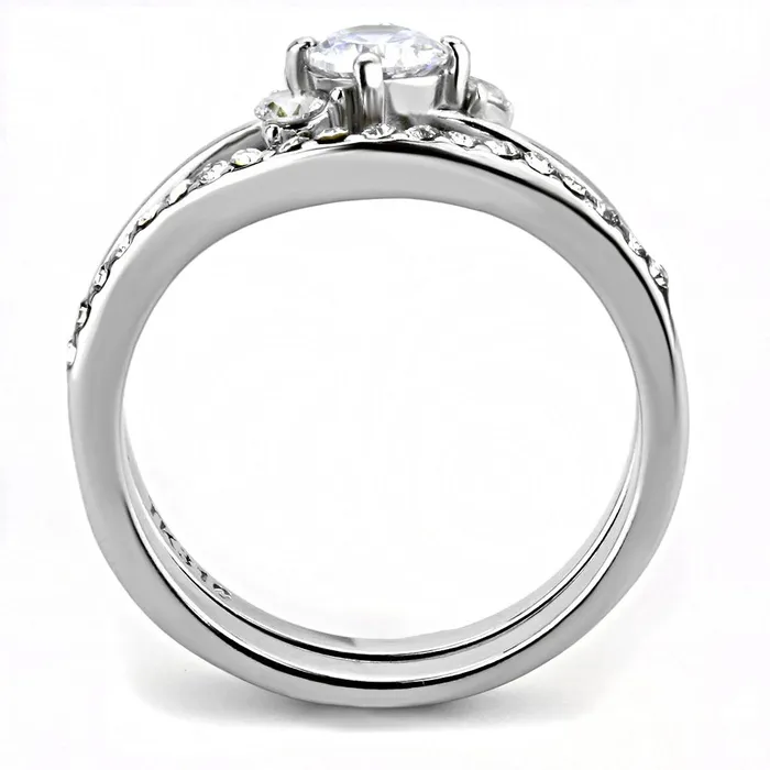 Alamode Rings TK3507 High polished no plating Stainless Steel Ring with AAA Grade CZ in Clear