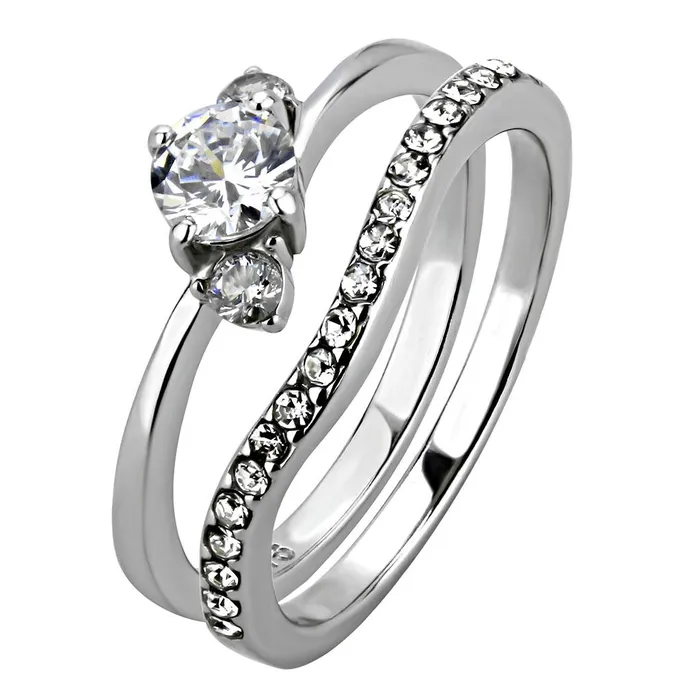 Alamode Rings TK3507 High polished no plating Stainless Steel Ring with AAA Grade CZ in Clear