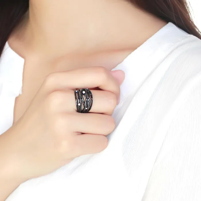 Alamode Rings TK3566 IP BlackIon Plating Stainless Steel Ring with Top Grade Crystal in Aurora Borealis Rainbow Effect