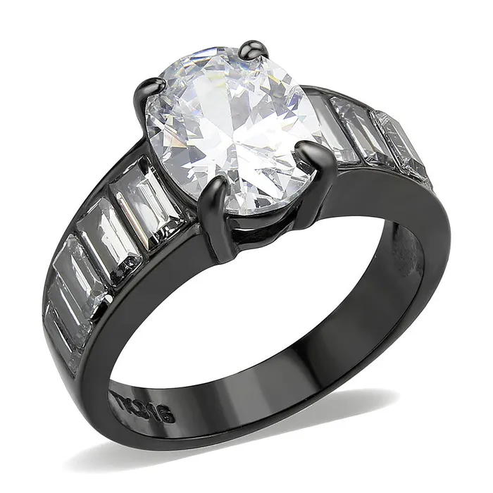 Alamode Rings TK3778 IP Black Ion Plating Stainless Steel Ring with AAA Grade CZ in Clear Alamode Rings TK3778 IP Black Ion Plating Stainless Steel Ring with AAA Grade CZ in Clear