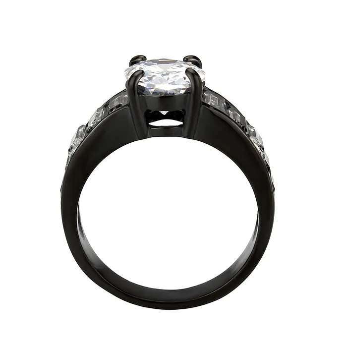 Alamode Rings TK3778 IP Black Ion Plating Stainless Steel Ring with AAA Grade CZ in Clear Alamode Rings TK3778 IP Black Ion Plating Stainless Steel Ring with AAA Grade CZ in Clear