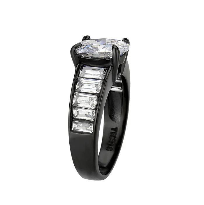 Alamode Rings TK3778 IP Black Ion Plating Stainless Steel Ring with AAA Grade CZ in Clear Alamode Rings TK3778 IP Black Ion Plating Stainless Steel Ring with AAA Grade CZ in Clear