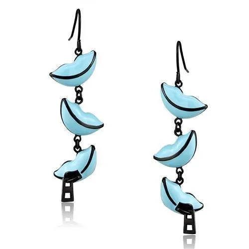 Alamode TK2624 IP BlackIon Plating Stainless Steel Earrings with Epoxy in Sea Blue Earrings