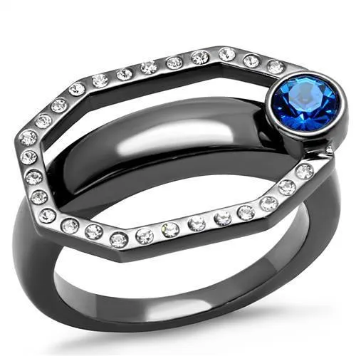 Alamode TK2809 IP Light Black IP Gun Stainless Steel Ring with Top Grade Crystal in Capri Blue Rings Alamode TK2809 IP Light Black IP Gun Stainless Steel Ring with Top Grade Crystal in Capri Blue Rings