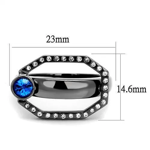 Alamode TK2809 IP Light Black IP Gun Stainless Steel Ring with Top Grade Crystal in Capri Blue Rings