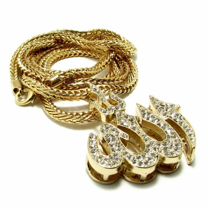 Allah Iced Pendant Gold Finish 36 Franco Chain Necklace Bling Cartel Admin Necklaces