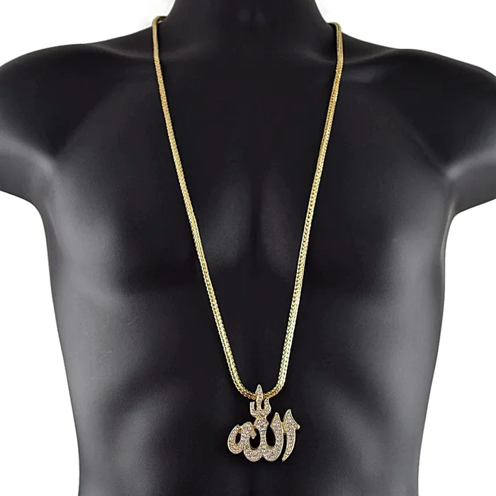 Allah Iced Pendant Gold Finish 36 Franco Chain Necklace Bling Cartel Admin Necklaces