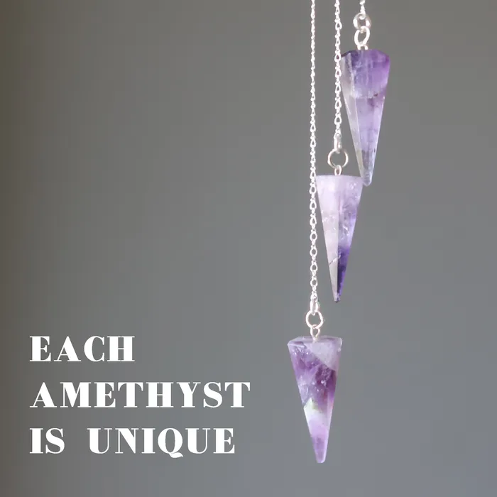 Amethyst Pendulum Violet Vision Sterling Silver Satin Crystals Rings