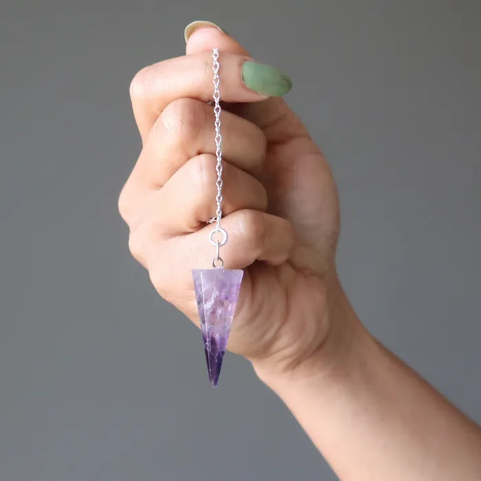 Amethyst Pendulum Violet Vision Sterling Silver Satin Crystals Rings
