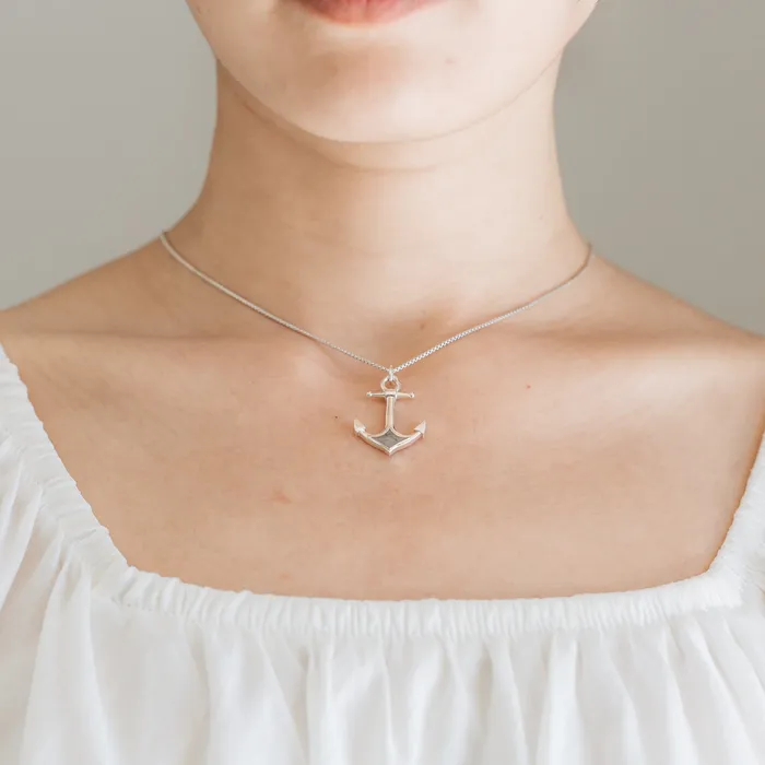 Anchor Cremation Necklace in 14K White Gold closebymejewelry Necklaces