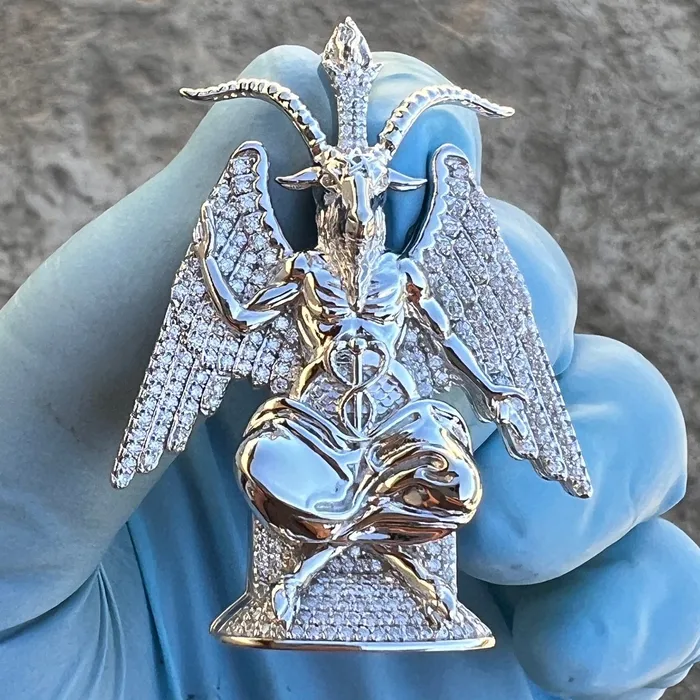 Bling Cartel 925 Sterling Silver Baphomet Moissanite VVS1 Goat Satan Devil Pendant Necklaces Bling Cartel 925 Sterling Silver Baphomet Moissanite VVS1 Goat Satan Devil Pendant Necklaces