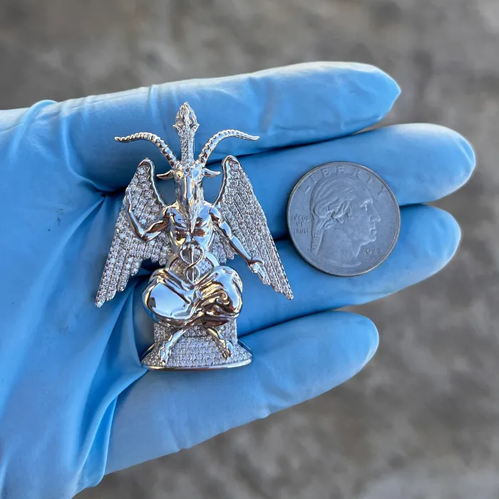 Bling Cartel 925 Sterling Silver Baphomet Moissanite VVS1 Goat Satan Devil Pendant Necklaces Bling Cartel 925 Sterling Silver Baphomet Moissanite VVS1 Goat Satan Devil Pendant Necklaces