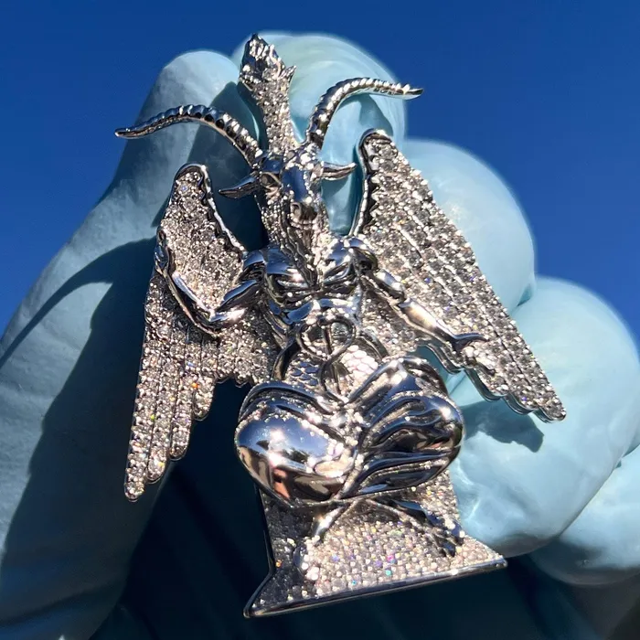 Bling Cartel 925 Sterling Silver Baphomet Moissanite VVS1 Goat Satan Devil Pendant Necklaces Bling Cartel 925 Sterling Silver Baphomet Moissanite VVS1 Goat Satan Devil Pendant Necklaces
