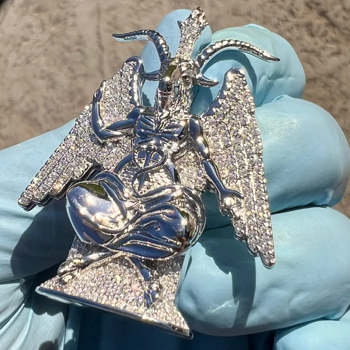 Bling Cartel 925 Sterling Silver Baphomet Moissanite VVS1 Goat Satan Devil Pendant Necklaces Bling Cartel 925 Sterling Silver Baphomet Moissanite VVS1 Goat Satan Devil Pendant Necklaces