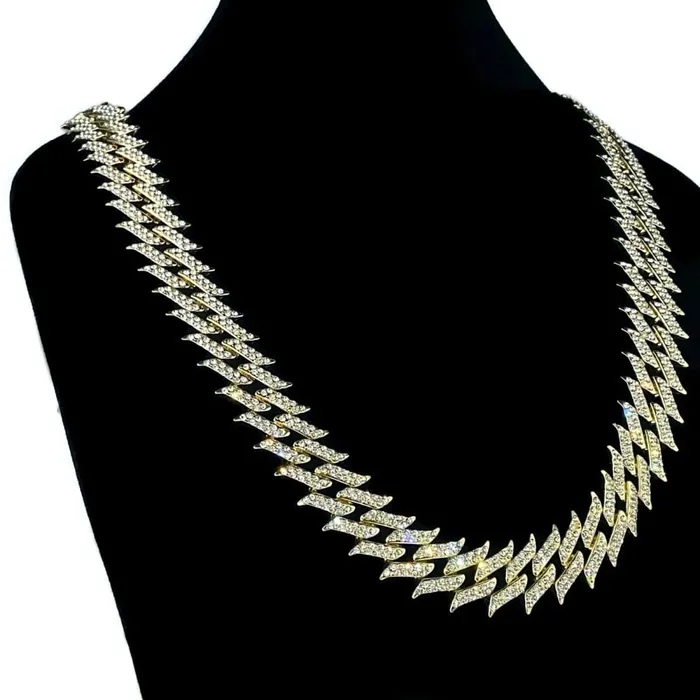 Bling Cartel Admin 14K Gold Plated Spike Chain Necklace 16 Inch X 25MM Necklaces Bling Cartel Admin 14K Gold Plated Spike Chain Necklace 16 Inch X 25MM Necklaces