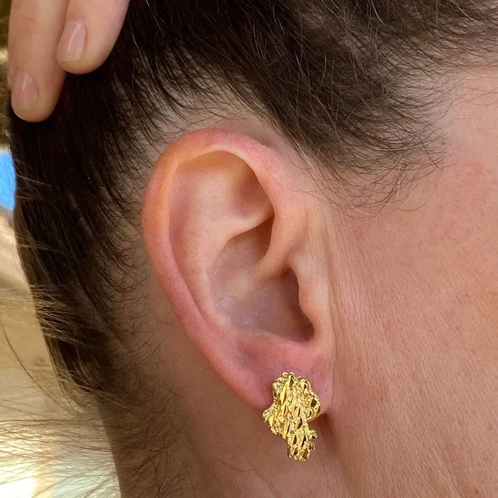 Bling Cartel Admin Earrings 14K Gold Plated over 925 Sterling Silver Nugget Earrings 20MM