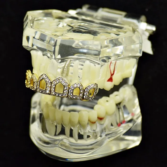 Bling Cartel Admin Rings 14K Gold Plated Iced CZ Six Open Face Top Teeth Grillz