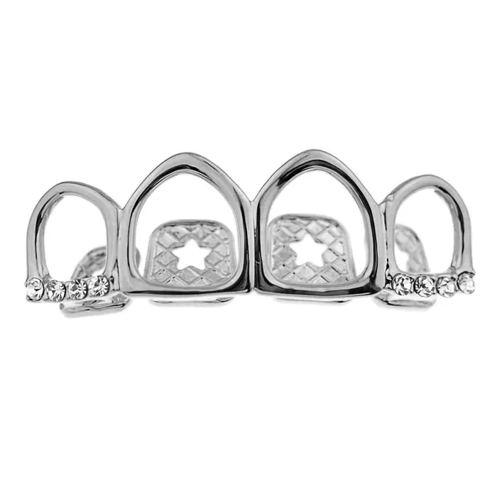 Bling Cartel Admin Rings Silver Tone All Four Open Face Top Window Teeth Grillz Bling Cartel Admin Rings Silver Tone All Four Open Face Top Window Teeth Grillz