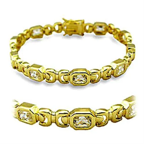 Bracelets Alamode 415601 Gold Brass Bracelet with AAA Grade CZ in Clear